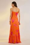Shop_Ewoke_Orange Georgette, Satin Embroidery, Beads Square Neck Ruffle Dress _at_Aza_Fashions