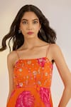 Buy_Ewoke_Orange Georgette, Satin Embroidery, Beads Square Neck Ruffle Dress _Online_at_Aza_Fashions
