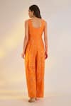 Shop_Ewoke_Orange Organza Embroidery, Beads Square Neck Jumpsuit _at_Aza_Fashions