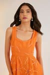 Buy_Ewoke_Orange Organza Embroidery, Beads Square Neck Jumpsuit _Online_at_Aza_Fashions