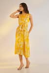 Buy_Ewoke_Yellow Bemberg Round Neck Knot Dress _at_Aza_Fashions
