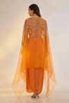 Shop_Ewoke_Orange Georgette, Satin Embroidery, Beads, Stones Cutdana Cape Skirt Set _at_Aza_Fashions