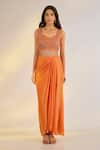 Buy_Ewoke_Orange Georgette, Satin Embroidery, Beads, Stones Cutdana Cape Skirt Set _Online_at_Aza_Fashions