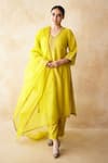 Buy_Gulabo Jaipur_Yellow Silk, Organza Embroidery, Zari, Sequins, Hema Hand Work Kurta Pant Set _at_Aza_Fashions