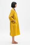 Shop_Neora By Nehal Chopra_Yellow Twill V-neck Color Block Midi Dress _Online_at_Aza_Fashions