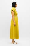 Shop Neora By Nehal Chopra Yellow Twill Collared, V-neck Skater Dress Online at Aza Fashions Shop_Neora By Nehal Chopra_Yellow Twill Collared, V-neck Skater Dress _Online_at_Aza_Fashions