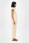 Buy_Neora By Nehal Chopra_Ivory Twill Studs, Piping Collared, V-neck Colorblock Top And Pant Set _Online_at_Aza_Fashions