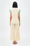 Shop_Neora By Nehal Chopra_Ivory Twill Studs, Piping Collared, V-neck Colorblock Top And Pant Set _at_Aza_Fashions