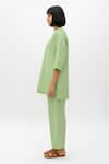 Buy_Neora By Nehal Chopra_Green Twill Stones, Embroidery Collared, Button-down Asparagus Top And Pant Set _Online_at_Aza_Fashions