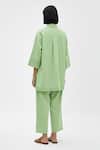 Shop_Neora By Nehal Chopra_Green Twill Stones, Embroidery Collared, Button-down Asparagus Top And Pant Set _at_Aza_Fashions