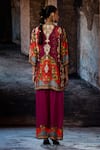 Shop_Rajdeep Ranawat_Maroon Silk Mandarin Collar, Button-down Neck Bethari Ghazal Tunic _at_Aza_Fashions