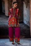 Rajdeep Ranawat_Maroon Silk Mandarin Collar, Button-down Neck Bethari Ghazal Tunic _Online_at_Aza_Fashions