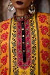 Shop_Rajdeep Ranawat_Yellow Silk Embroidery, Stones Collared, Button-down Neck Bethari Ghazal Tunic 