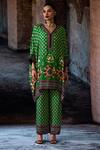 Buy_Rajdeep Ranawat_Green Silk V-neck, Collared Bethari Chanel Tunic _Online_at_Aza_Fashions