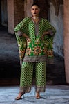 Rajdeep Ranawat_Green Silk V-neck, Collared Bethari Chanel Tunic _at_Aza_Fashions
