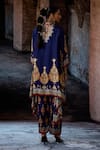 Shop_Rajdeep Ranawat_Navy Silk Embroidery Mandarin Collar Bethari Tunic _at_Aza_Fashions