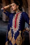 Buy_Rajdeep Ranawat_Navy Silk Embroidery Mandarin Collar Bethari Tunic 
