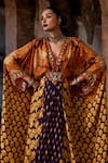 Rajdeep Ranawat_Purple Silk Embroidery, Gemstones V-neck Bethari Imama Kaftan _Online_at_Aza_Fashions