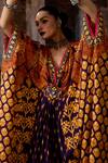 Buy_Rajdeep Ranawat_Purple Silk Embroidery, Gemstones V-neck Bethari Imama Kaftan 
