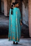 Shop_Rajdeep Ranawat_Turquoise Silk Embroidery, Beads V-neck Bethari Imama Kaftan _at_Aza_Fashions