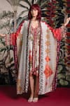 Buy_Rajdeep Ranawat_Off White Silk Tassels Split V-neck Bethari Kimono Kaftan _at_Aza_Fashions