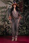 Rajdeep Ranawat_Black Linen Tassels V-neck Bethari Venice Tunic And Palazzo Set _Online_at_Aza_Fashions