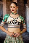 Rajdeep Ranawat_Green Dupion, Lycra, Kota Doria, Silk Zari, Embroidery Bethari Leela Skirt Set _Online_at_Aza_Fashions