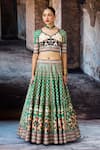 Buy_Rajdeep Ranawat_Green Dupion, Lycra, Kota Doria, Silk Zari, Embroidery Bethari Leela Skirt Set _Online_at_Aza_Fashions