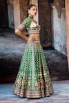 Rajdeep Ranawat_Green Dupion, Lycra, Kota Doria, Silk Zari, Embroidery Bethari Leela Skirt Set _at_Aza_Fashions
