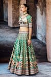 Buy_Rajdeep Ranawat_Green Dupion, Lycra, Kota Doria, Silk Zari, Embroidery Bethari Leela Skirt Set 