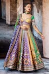 Shop_Rajdeep Ranawat_Multi Color Dupion, Lycra, Kota Doria Sequins, Bethari Leela Printed Skirt Set 