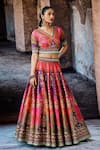 Buy_Rajdeep Ranawat_Pink Dupion, Kota Doria Bethari Leela Printed Skirt Set _Online_at_Aza_Fashions