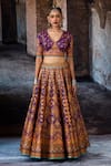 Rajdeep Ranawat_Purple Dupion, Lycra V-neck Bethari Leela Printed Skirt Set _Online_at_Aza_Fashions