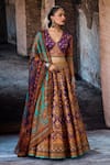 Buy_Rajdeep Ranawat_Purple Dupion, Lycra V-neck Bethari Leela Printed Skirt Set _at_Aza_Fashions