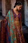 Buy_Rajdeep Ranawat_Purple Dupion, Lycra V-neck Bethari Leela Printed Skirt Set _Online_at_Aza_Fashions