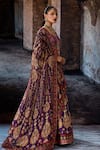 Rajdeep Ranawat_Purple Dupion, Lycra, Silk Foil Printing V-neck Bethari Leela Printed Skirt Set _Online_at_Aza_Fashions