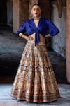 Buy_Rajdeep Ranawat_Navy Dupion, Modal, Satin Foil Printing Bethari Rubali Leela Skirt With Top _at_Aza_Fashions