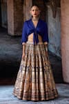 Buy_Rajdeep Ranawat_Navy Dupion, Modal, Satin Foil Printing Bethari Rubali Leela Skirt With Top _Online_at_Aza_Fashions