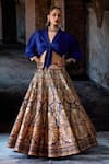 Shop_Rajdeep Ranawat_Navy Dupion, Modal, Satin Foil Printing Bethari Rubali Leela Skirt With Top _Online_at_Aza_Fashions