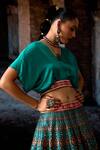 Rajdeep Ranawat_Green Polyurethane, Satin, Modal Embroidery Bethari Neerja Leela Skirt With Top _Online_at_Aza_Fashions