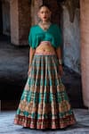 Buy_Rajdeep Ranawat_Green Polyurethane, Satin, Modal Embroidery Bethari Neerja Leela Skirt With Top _at_Aza_Fashions