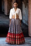 Rajdeep Ranawat_Navy Dupion, Modal, Satin Embroidery V-neck Bethari Rubali Leela Skirt With Top _Online_at_Aza_Fashions