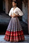 Rajdeep Ranawat_Navy Dupion, Modal, Satin Embroidery V-neck Bethari Rubali Leela Skirt With Top _at_Aza_Fashions