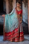 Buy_Rajdeep Ranawat_Red Dupion, Lycra, Chiffon Tassels V-neck Bethari Leela Printed Skirt Set 