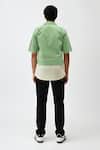 Shop_Neora By Nehal Chopra_Green Twill Colorblock Pintuck Shirt _at_Aza_Fashions