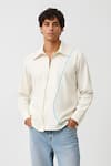 Buy_Neora By Nehal Chopra_Ivory Twill Stripe Pattern Zip Shirt _at_Aza_Fashions
