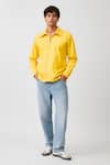 Neora By Nehal Chopra Yellow Twill Collared Zip Shirt at Aza Fashions Neora By Nehal Chopra_Yellow Twill Collared Zip Shirt _at_Aza_Fashions