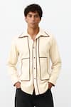 Buy_Neora By Nehal Chopra_Ivory Twill Stripe Pattern Flap Shirt _at_Aza_Fashions