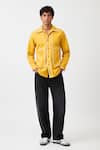 Neora By Nehal Chopra_Yellow Twill Collared Flap Shirt _at_Aza_Fashions