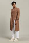 Studio Error_Rust Cotton Front Slit Cross Kurta _Online_at_Aza_Fashions